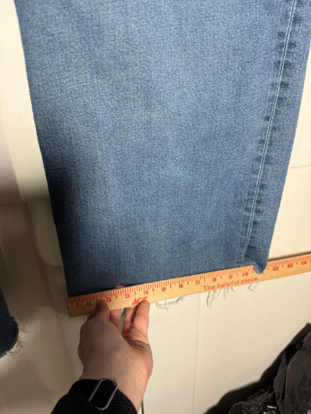 H&M Wide Leg Jeans High Rise Size 16 Fray Hem Cotton Stretchy Blue Baggy Loose - Picture 8 of 9